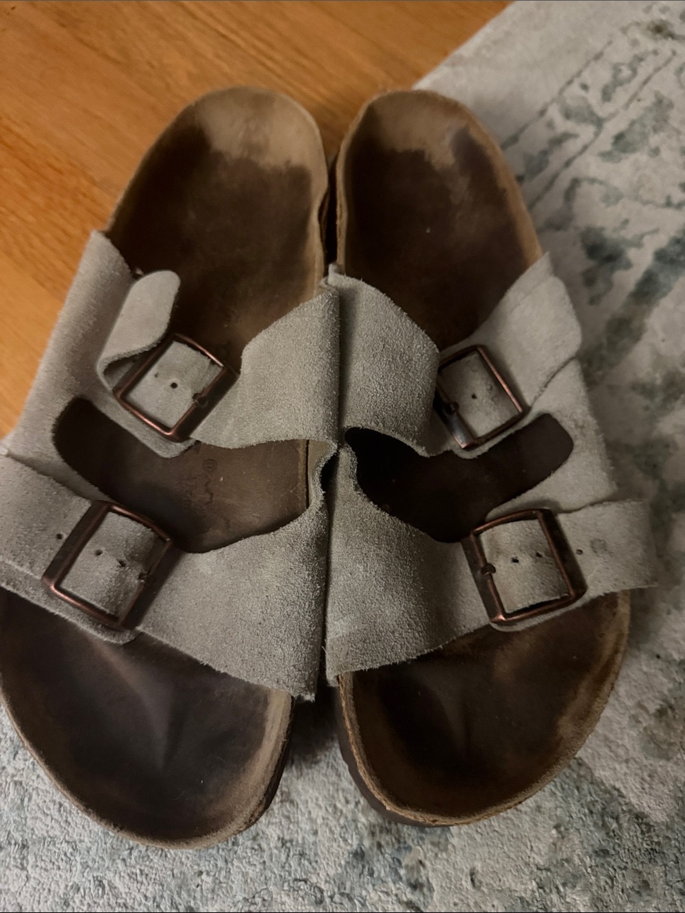 Men's Double-Buckle Suede Slide Sandals - Gray
